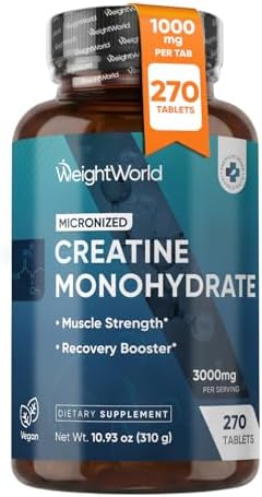 WeightWorld Micronized Creatine Monohydrate 3000mg |1000mg per Tab | 270 Ct by WeightWorld