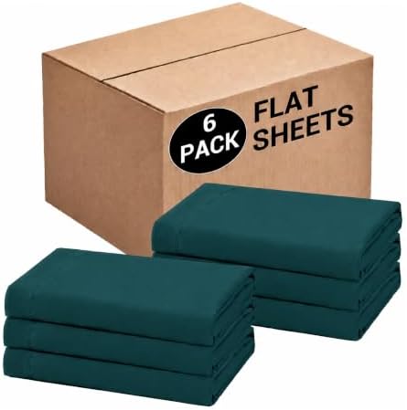 Bulk Queen Flat Sheets Only, 6 Pack Quick Sort Top Bed Sheet, Color-Coded Label Threads, Wrinkle-Free Shrinkage Durable Microfiber Hotel Motel Airb&bs Essentials for Hosts (90"x102",Teal) by Culve