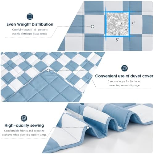 Weighted Blanket for Adults 20lbs, 60"x80", Queen Size Cooling Heavy Throw Blanket for 180-220lbs, Microfiber Soft Big Blankets Weighted Comforter, Blue Checkered - Image 5