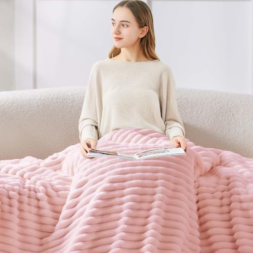 BEDELITE Ribbed Twin Blanket for Couch & Bed, Pink, 60"x80" - Image 3