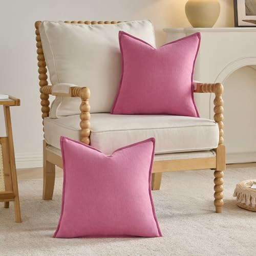 FUTEI Pack of 2 Chenille Throw Pillow Covers 22x22 Inch, Hot Pink - Image 4