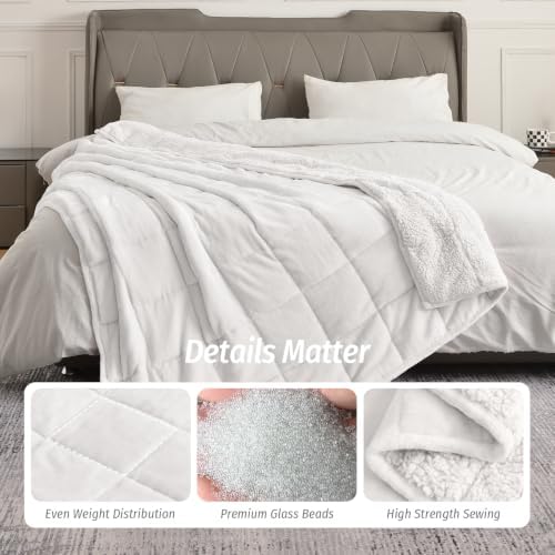 Wemore Sherpa Fleece Weighted Blanket for Adult 20 lbs Queen 60"x80" White - Image 5