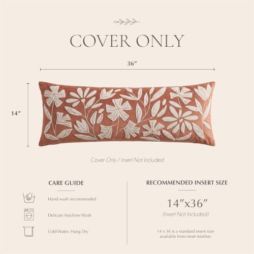 BlissBlush Long Lumbar Pillow Cover 14x36 for Bed, Rust Terracotta Floral Tufted Velvet Accent Oversize Throw Pillowcase for Bedroom, Cover Only - Image 6