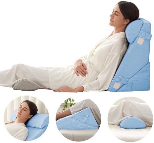 Bedluxe Adjustable 4pcs Bed Wedge Pillow Set, Memory Foam Wedges Pillow Post Surgery for Back, Neck, Leg Pain Relief, Pillows Wedge for Sleeping, Sitting up in Bed, Acid Reflux and GERD, Light Blue - Image 6