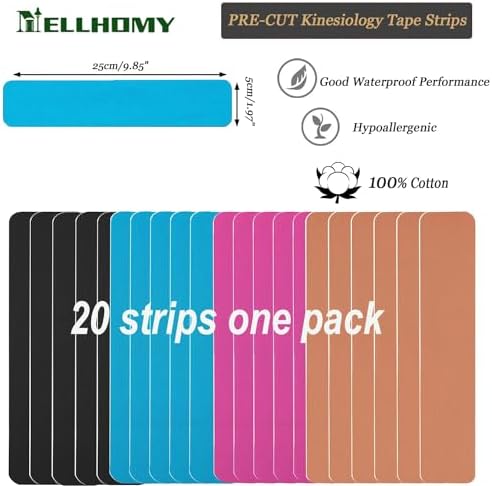 Kinesiology Tape - 20 Precut Strips, Pure Cotton for Pain Relief & Support - Image 3