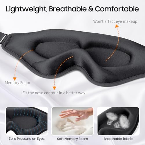 Sleep Mask, Premium Eye Mask for Sleeping, Total Blackout, Super Soft Comfort, Adjustable Fit, Upgraded 3D Ergonomic Designed Sleeping Mask for Home, Office, Travel, Meditation, Yoga, Black - Image 3