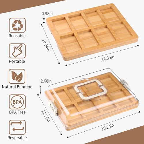 CAWIU Charcuterie Board with Lid and Handle - Portable Travel Design Bamboo Cheese Board Set with 4 Cheese Tools, Gift for Housewarming, Weddings, Picnics(8 Compartments, White) - Image 5