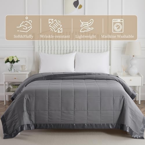 COMFLIVE King Down Alternative Blanket - Lightweight Satin Trim, Charcoal - Image 2