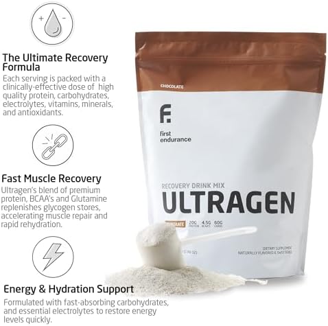 FIRST ENDURANCE Ultragen Workout Recovery Drink Powder, Protein Mix, Boosts Energy, Accelerates Recovery | Chocolate, 15 Servings - Image 2