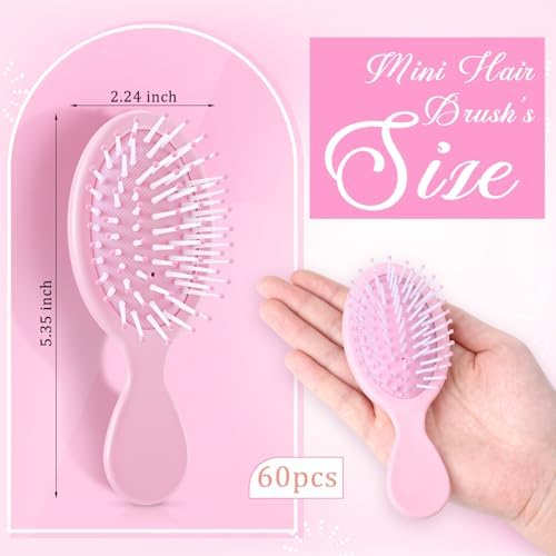 60 Pcs Pink Mini Hair Brushes Bulk for Women Pink Party Favors Soft Bristles Adds Shine Scalp Massage and Detangling Travel Hair Combing for Homeless Spa Party Favors - Image 2