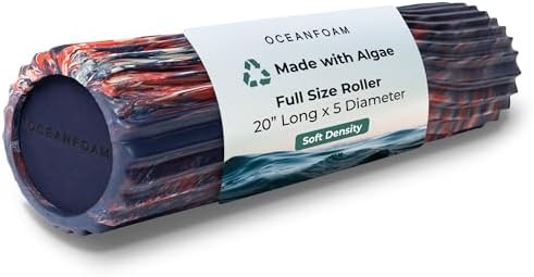 Oceanfoam Soft Tidal Roller (Dark Navy, Red and Natural Marbled) - Low Density Foam Roller for Physical Therapy, Back Pain, Exercise & Stretching - Wave Textured - Yoga, Wellness - Full Size, 20" x 5" by Oceanfoam