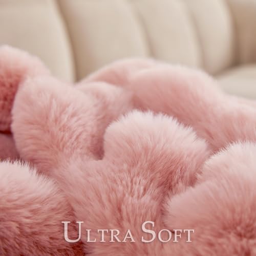 BENVWE Faux Fur Throw Blanket for Couch Bed - Fluffy Soft Thick Bubble Blanket for Living Room Home Decor - Mothers Day Birthday Gifts for Women, Dusty Pink, 63" x 80" - Image 3