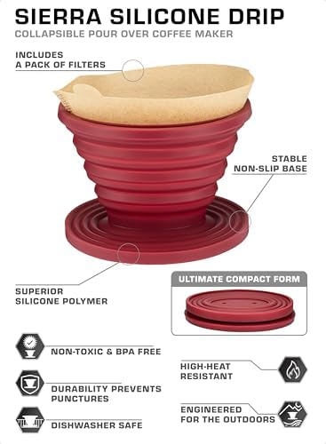 COLETTI Sierra Camping Pour Over Coffee Dripper — Collapsible Pour Over Coffee Dripper — Includes Pack of Paper Filters [Red, Pack of 1] - Image 2