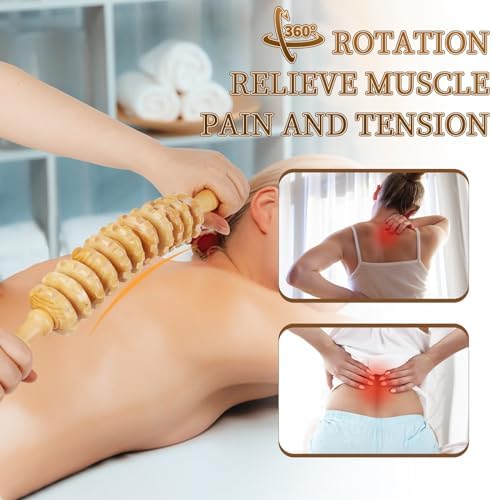 Liitrton Manual Wooden Massage Roller Stick for Muscle Relief, 11-Wheel - Image 3