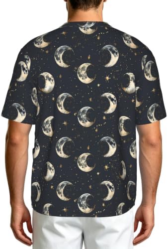 Men's Scrub Top,V-Neck Spill Wrinkle Resistant,3 Pockets-Moon Phase Pattern (10) - Image 2