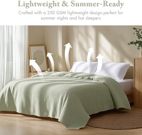 Madison Park 100% Cotton Breathable Queen Size Blanket for Bed, Green - Image 2