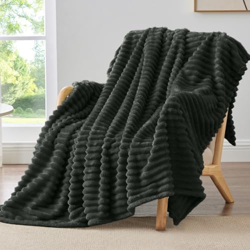 BEDELITE Ribbed Fleece Throw Blanket for Couch, Charcoal Grey, 50"x60" by BEDELITE