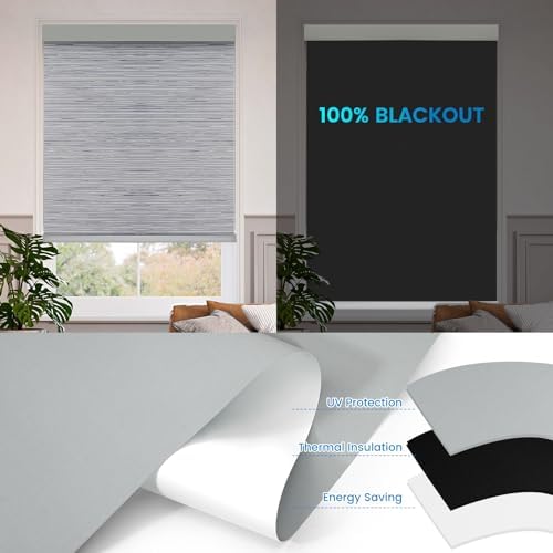 Motorized 100% Blackout Roller Shades – Custom Smart Blinds with Remote Control, Rechargeable Battery or Plug-in Motor, Tuya WiFi Optional, Home & Office Automatic Window Shades (Cement Gray/CH9429) - Image 4