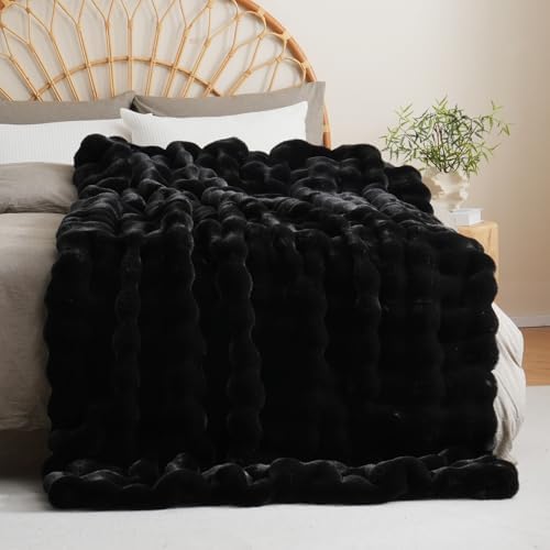 BENVWE Faux Fur Throw Blanket for Couch - Thickened Fluffy Soft Bubble Blanket for Living Room Home Decor - Fathers Day Birthday Gifts for Women Men, Black, 50" x 60",1300GSM - Image 5