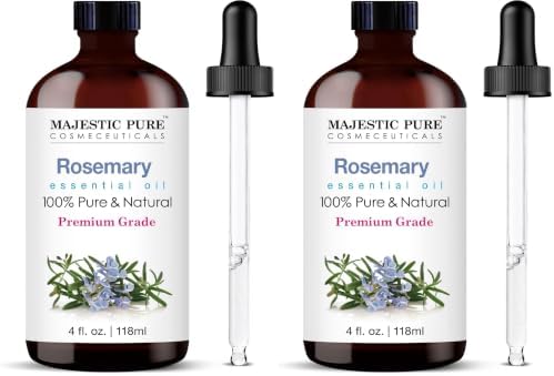 Majestic Pure Essential Oil with Glass Dropper - 100% Pure and Natural - Essential Oils for Diffuser, Aromatherapy, Soap and Candle Making, Rosemary Essential Oil, Rosemary Oil, 4 Fl Oz (Pack of 2) by BeautyandPersonalCare