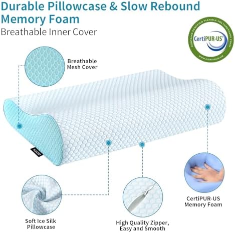 Memory Foam Pillows , Neck Pillow Queen Size Bed for Sleeping , Ergonomic Cervical Support Side Back Stomach Sleeper , Orthopedic Contour and Shoulder Pain - Image 5