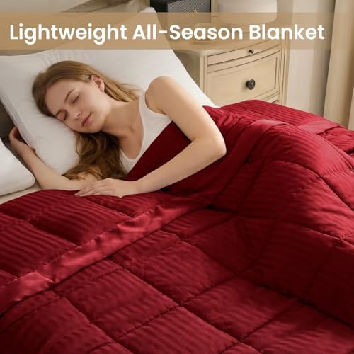 downluxe Queen Size Blanket with Satin Trim, Lightweight Down Alternative Blankets Queen Size for All Season, Machine Washable (Red, 90x90 Inch) - Image 5