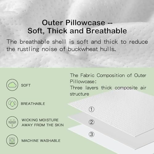 Adjustable Organic Buckwheat Pillow for Sleeping -14''x20'' - Image 5