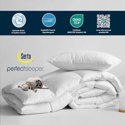 Serta Goose Feather Down Fiber Comforter Queen Size - 100% Cotton Cover Duvet Insert - Hotel Luxury Hypoallergenic Bedding Comforter Extra Warmth 90 x 90 Inch White - Image 2