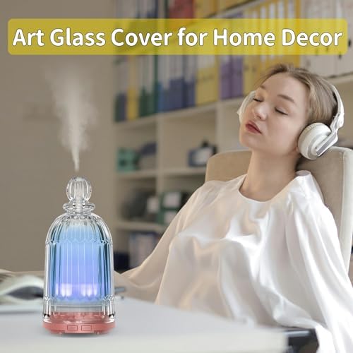 Glass Essential Oil Diffuser, Small Cool Mist Humidifier Glass Cover & Plastic Reservoir with 7 Color LED Lights, Auto Shut-Off for Home, Office, Spa 120ml(Copper Bottom) - Image 5