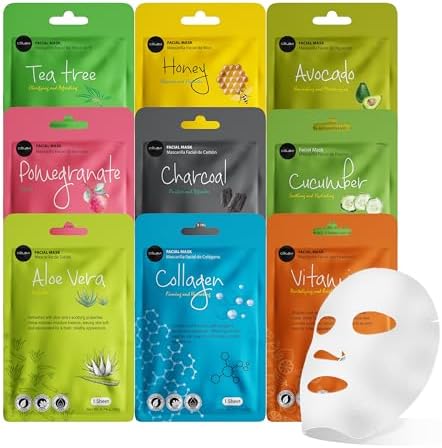 Celavi Essence Facial Face Mask Paper Sheet Korea Skin Care Moisturizing 9 Pack (Mix of 9) by C%C3%A9lavi
