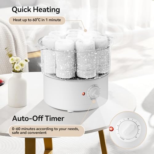 Mini Hot Towel Warmer - 1 min Steam & 60℃ in 20mins, Towel Steamer for Facials/Barber/Massage, Portable 2.4lbs Small Heater for Home Spa/Bathroom/Light Salon Use (White-X-Small) - Image 2