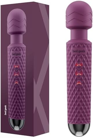 bed geek Handheld Cordless Personal Wand Massager – Waterproof, USB Rechargeable, 20 Vibration Patterns, 8 Speeds, Memory Feature, Skin-Soft Silicone for Ultimate Relaxation Tool by bedgeek