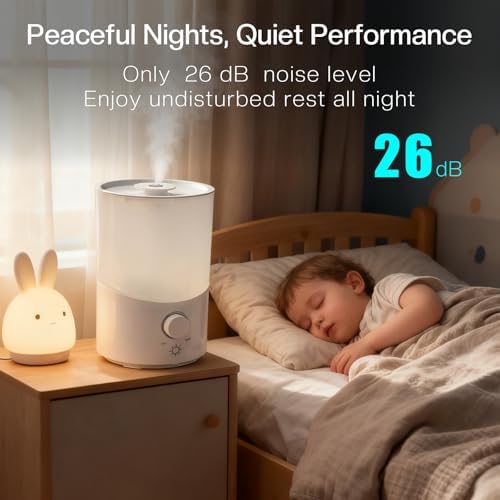 Cool Mist Humidifier for Bedroom, 3L Top Fill Ultrasonic Air Humidifier with Adjustable Knob Control, Quiet Operation, Auto Shut-Off, BPA-Free for Home, Baby, Office, Plants 6L - Image 6