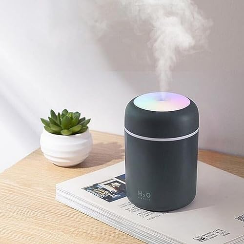 Portable Mini Humidifier, Colorful, Cool Mist, USB Powered. Perfect for Bedroom, Office & Car (300ml, Gray) by Saunana
