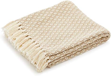 Americanflat 50x60 Throw Blanket - Soft and Breathable Cotton Throw Blanket for Couch, Bed, Chair - Decorative Blankets Perfect for Home, Office, or Outdoor Use - Khaki and White Mini Diamond Design - Image 2