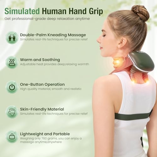 4D Wireless Neck Massager with Heat, Portable Bionic Massage with Real Human Hand Kneading, Neck Massager for Pain Relief Deep Tissue, Body Muscle Pain Relief, Perfect Relaxation Gifts for Men Women - Image 2