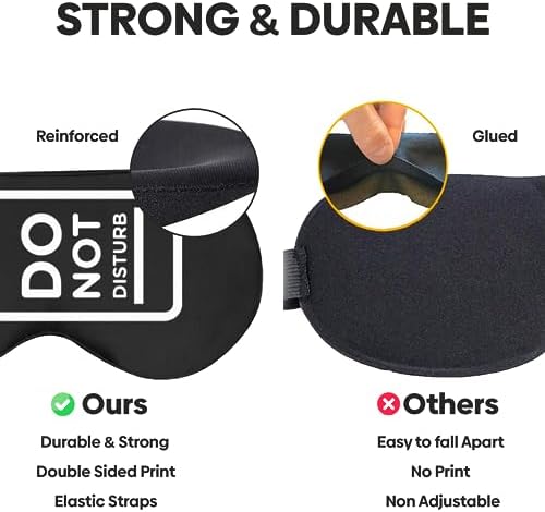 VITYA Black Do Not Disturb/Wake Me Up Double-Sided Silk Sleep Mask for Women/Men | Sleep Mask Light Blocking | Soft Breathable Sleep Eye Mask for Traveling on Airplane | Eye Mask with Elastic Strap - Image 4