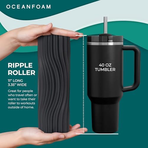 Oceanfoam Ripple Travel Foam Roller (11" x 3.35") Firm Mini Foam Roller for Physical Therapy, Deep Tissue Massage, Back Pain - High Density, Ergonomic Wave Textured, Yoga, Pilates, Exercise (Charcoal) - Image 2