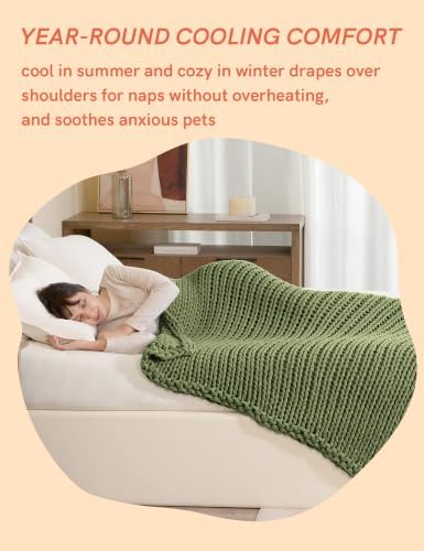 YnM Cooling Weighted Blanket, 100% Cotton Handmade Chunky Knitted Blanket, Weighted Lap, Breathable Heavy Blankets, Machine Washable Throw for Sleep or Home Decor (Pine Green, 48x72 Inch, 12lbs) - Image 5