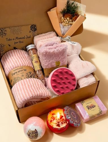 11pcs Natural Pampering Spa Gift Baskets for Women, Rose by Coralogo