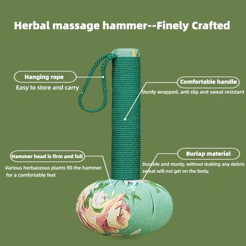 2PCS Long Size Lymphatic Drainage Hammer,Wormwood Herbal Massage Hammer,Manual Body Massage Hammer, Back Knock Long Handheld Massage Hammer for Back Pain Relief Green 12.5IN - Image 2
