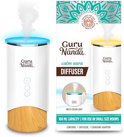 GuruNanda Calm Aura Essential Oil Diffuser, Sleek Modern Corded Electric Aromatherapy Diffuser with Turbo & Mist Modes, Auto Shut-Off Safety, Covers 250 Sq Ft, White, 100 ml by Gurunanda