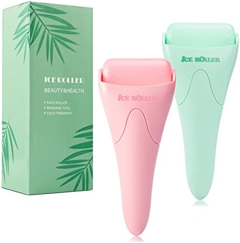 2 Pack Ice Roller for Face and Body Massage, Facial Roller Skin Care Tool for Reduce Wrinkles and Puffiness, Migraine Pain Relief and Skin Tighten, Cold Therapy for Cooling and Calming.(Pink+Green) by Wonderwin