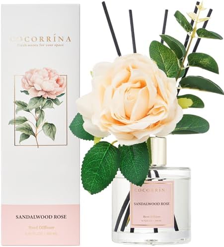 Cocorrina Reed Diffuser Set, Flower Reed Diffuser Sandalwood Rose 6.7 oz, Scented Diffuser with Sticks Home Fragrance Essential Oil for Bathroom Shelf Decor, Living Room, Large Room, 1pack by COCORR%C3%8DNA
