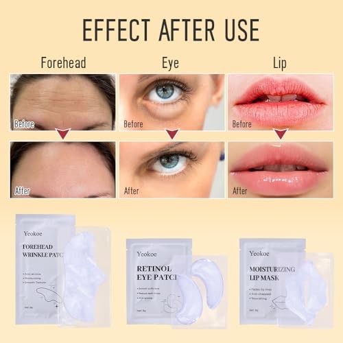 Yeokoe Forehead Wrinkle Patches,Under Eye Patches and Lip Mask 30 PCS. Face Masks Skincare With Retinol Serum For Anti-aging Puffy Eyes and Dark Circles - Image 6