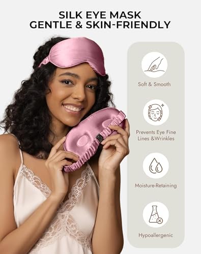 SilkSilky 100% 22 Momme Mulberry Silk Sleep Mask, Pale Mauve - Image 3