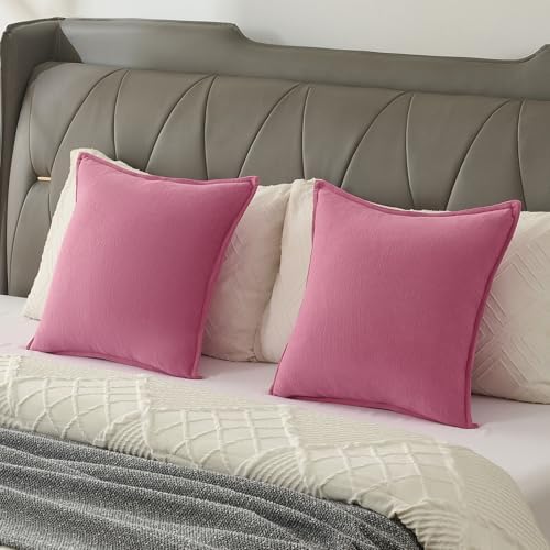 FUTEI Pack of 2 Chenille Throw Pillow Covers 22x22 Inch, Hot Pink - Image 6