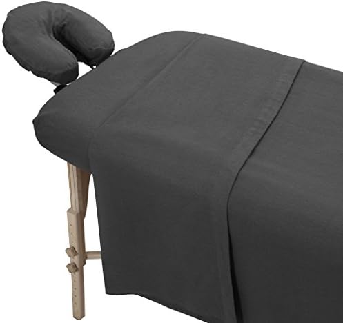 LONDON LINENS Pack of 2 Extra Thick 3 Piece Massage Table Sheets Set - 100% Natural Cotton Flannel - Includes Massage Table Cover, Massage Fitted Sheet, and Massage Face Rest Cover (Charcoal Grey) by LONDONLINENS