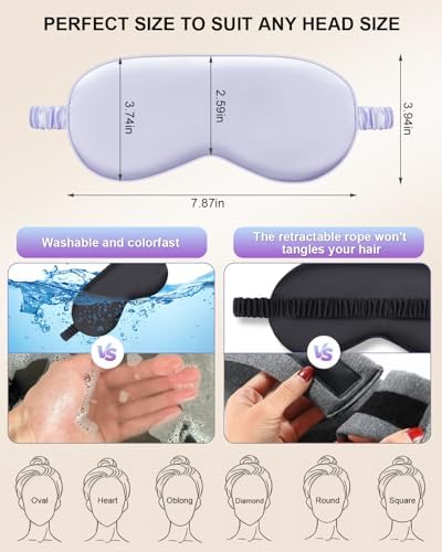 IEKEODI 2 Pack Silk Sleep Masks, Light Blocking Eye Masks, Purple & Purple - Image 2