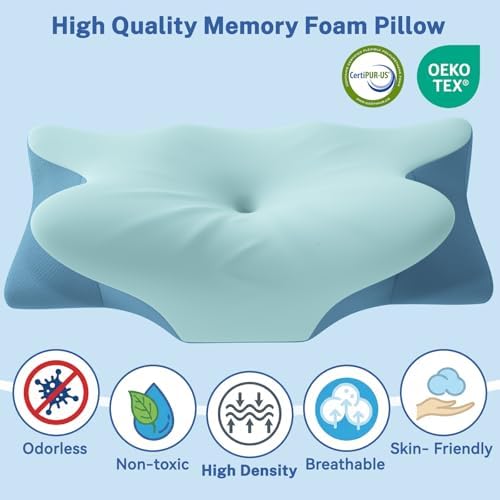 Cervical Neck Pillow for Pain Relief & Sleeping, Ergonomic Posture Pillow Neck Support, Cooling Memory Foam, Orthopedic Contour Pillow for Side Back Stomach Sleepers, Blue - Image 6